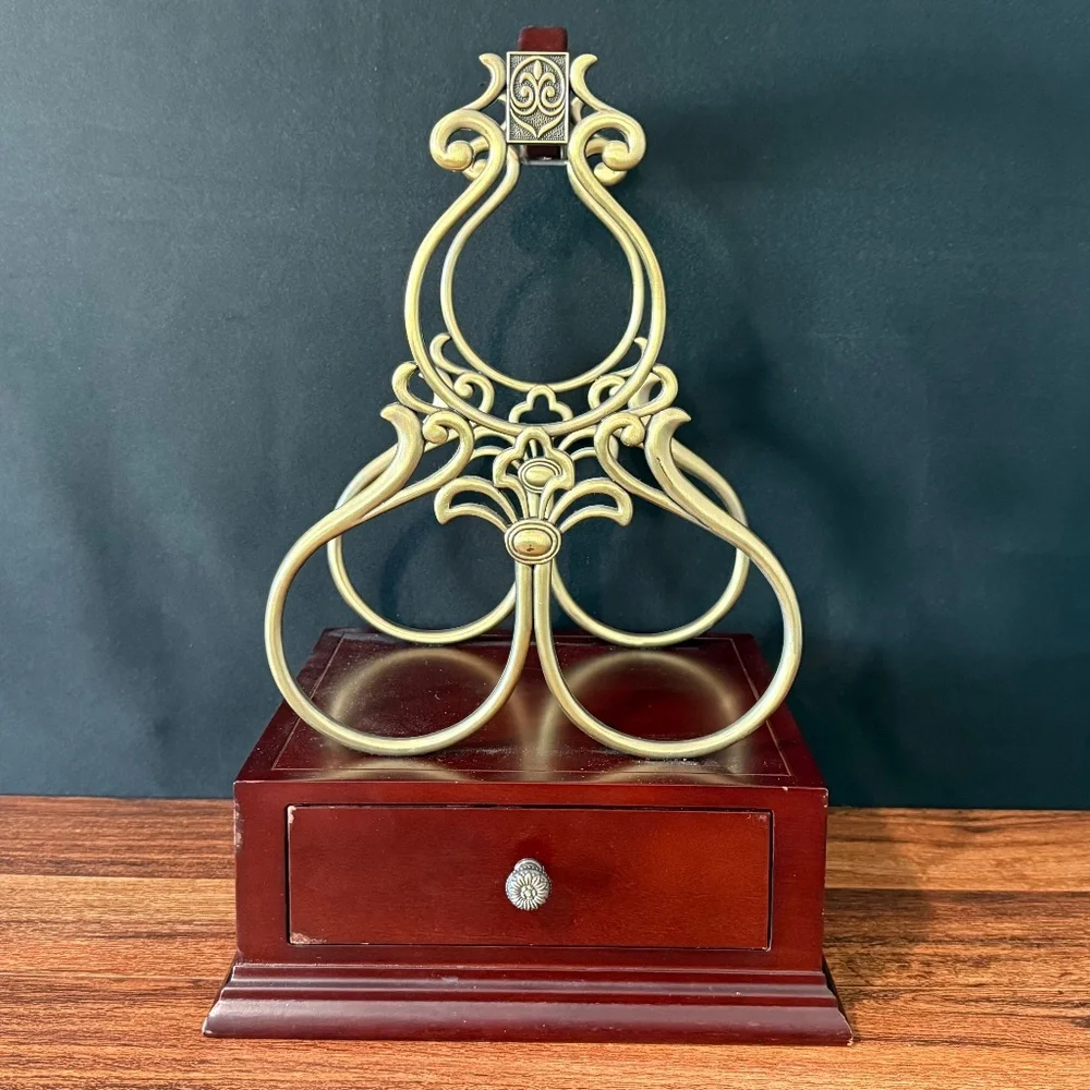 Red Cherry Wood & Brass 3 Bottle Wine Rack